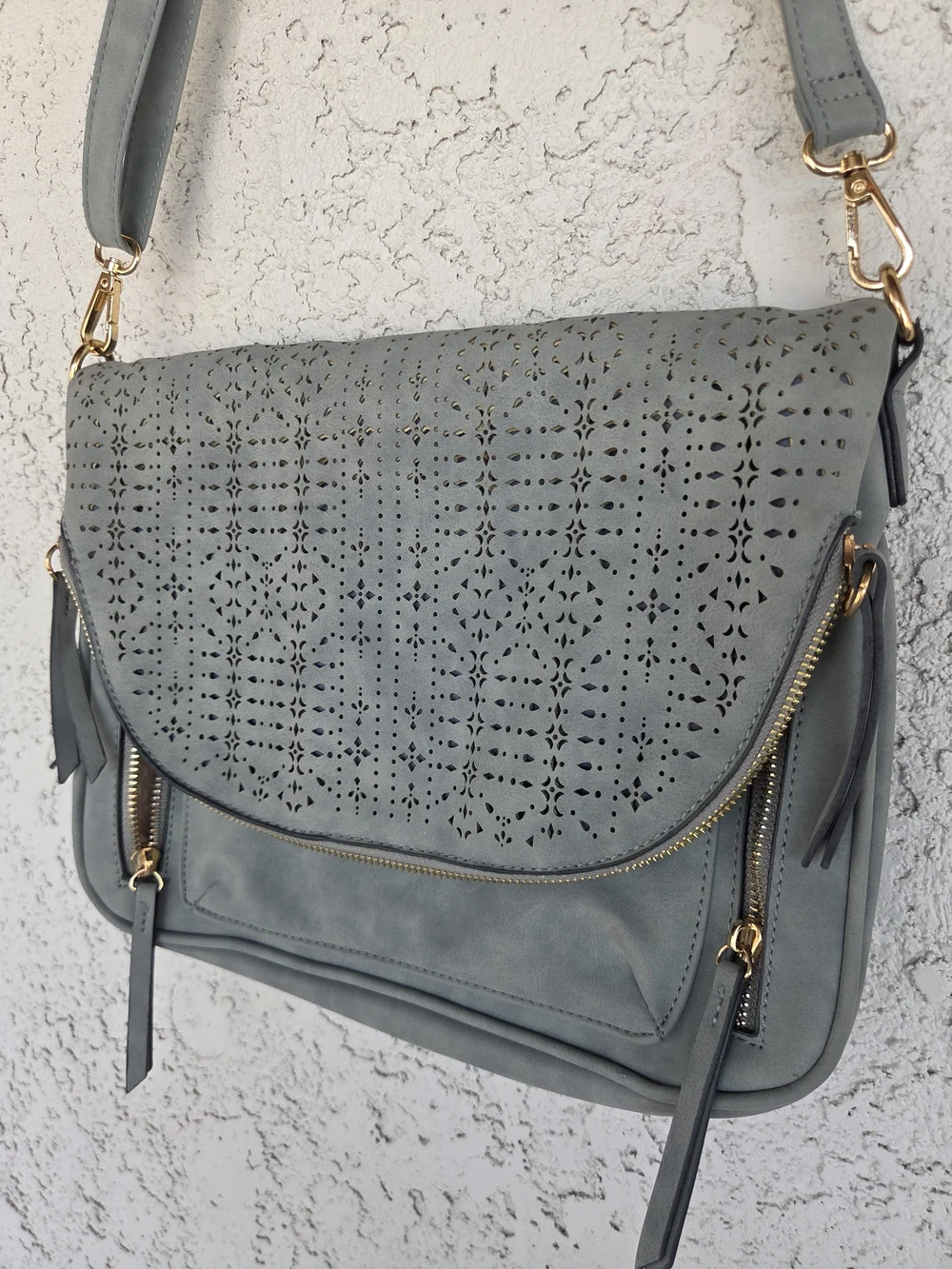 Women's Perforated Flap Crossbody Satchel Bag